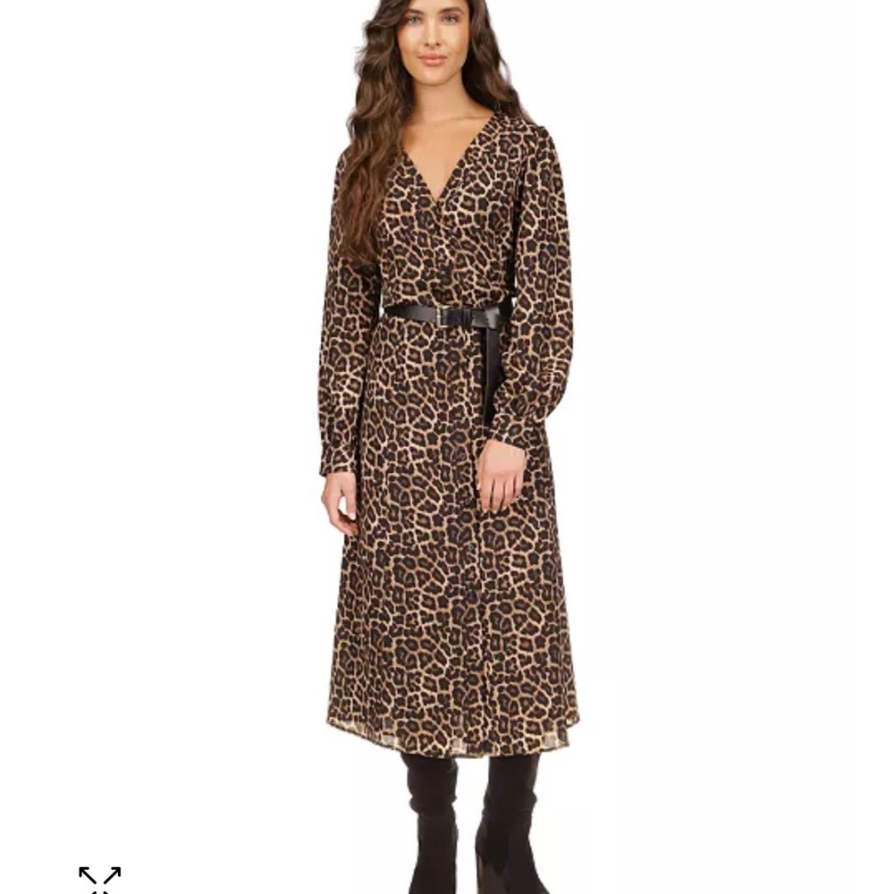 Michael Kors Women's Kate Animal-Print Button-Down Belted Midi Dress XS